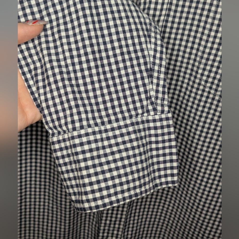 J.Crew Button Down Shirt Mens Large Short Navy Blue Gingham Slim Untucked Cotton - Picture 6 of 9